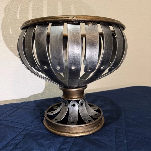 Handcrafted Rustic Metal Pedestal Bowl – Industrial Accent Piece ￼